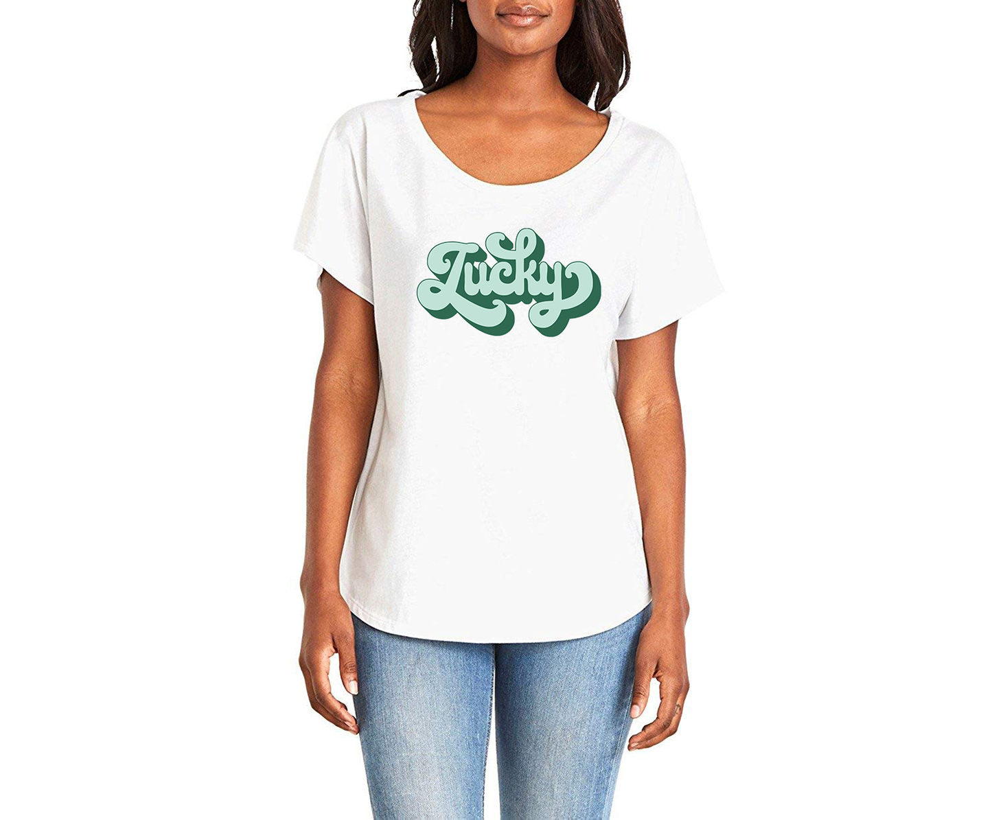 Lucky Ladies Tee Shirt - In Grey & White