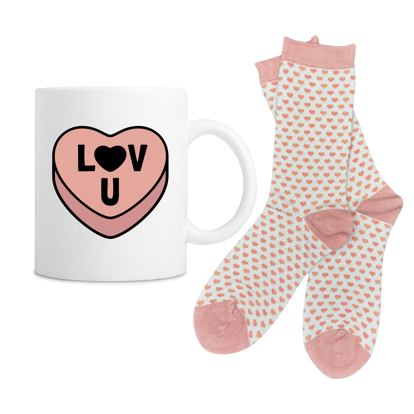 LOV U Peachy Heart Valentine's Day Mug & Sock Set