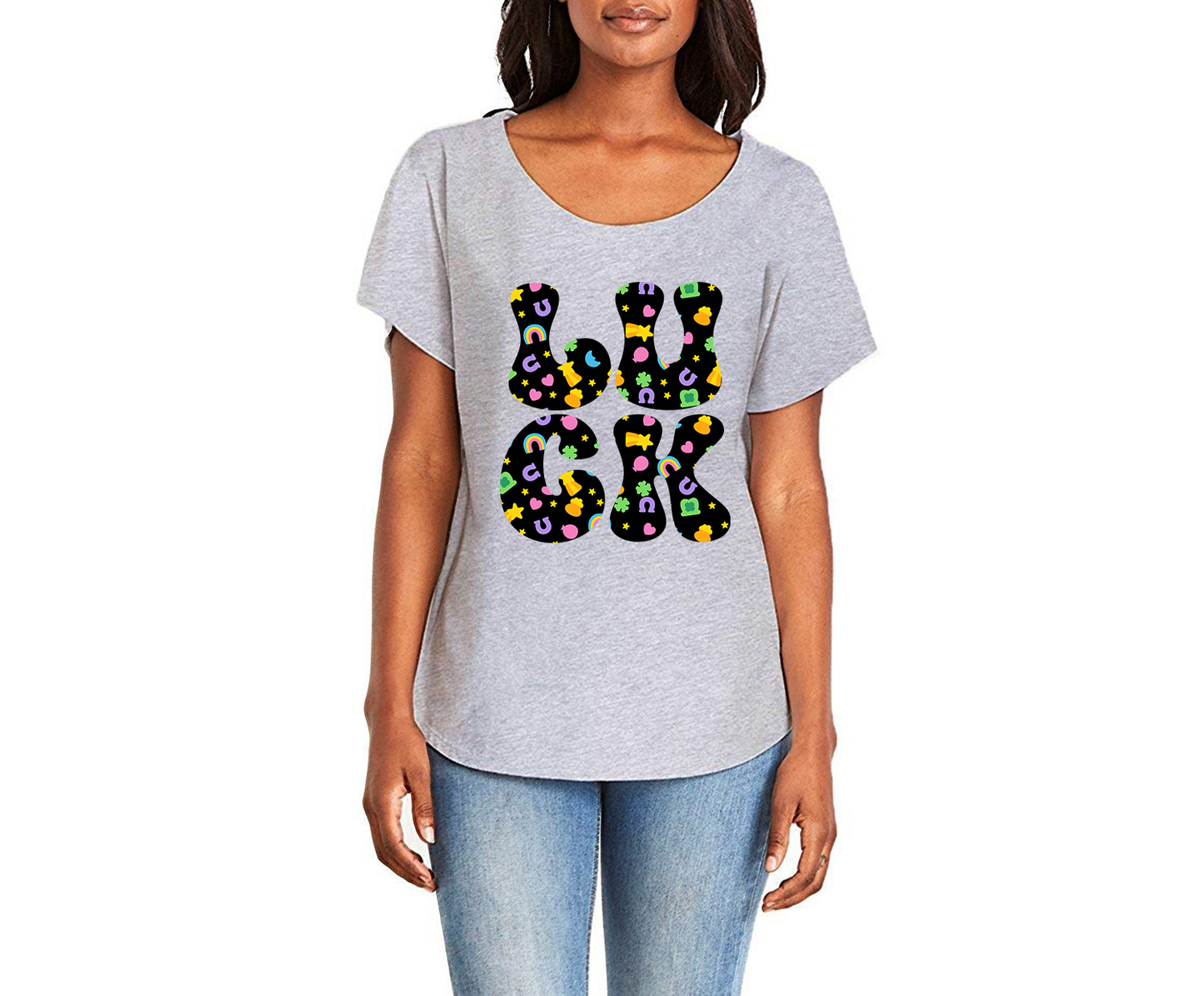 Luck & Lucky Charms Ladies Tee Shirt - In Grey & White