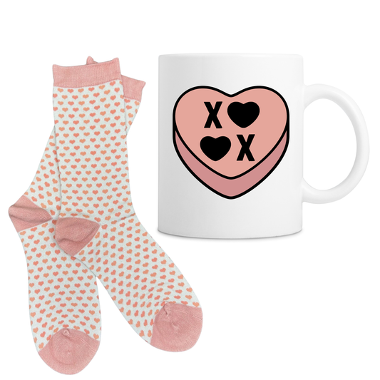 XOXO Peachy Heart Valentine's Day Mug & Sock Set