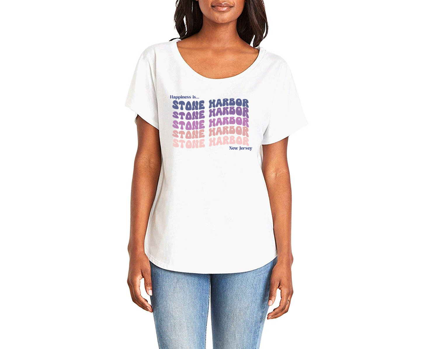 Happiness is Stone Harbor Ladies Tee Shirt - White