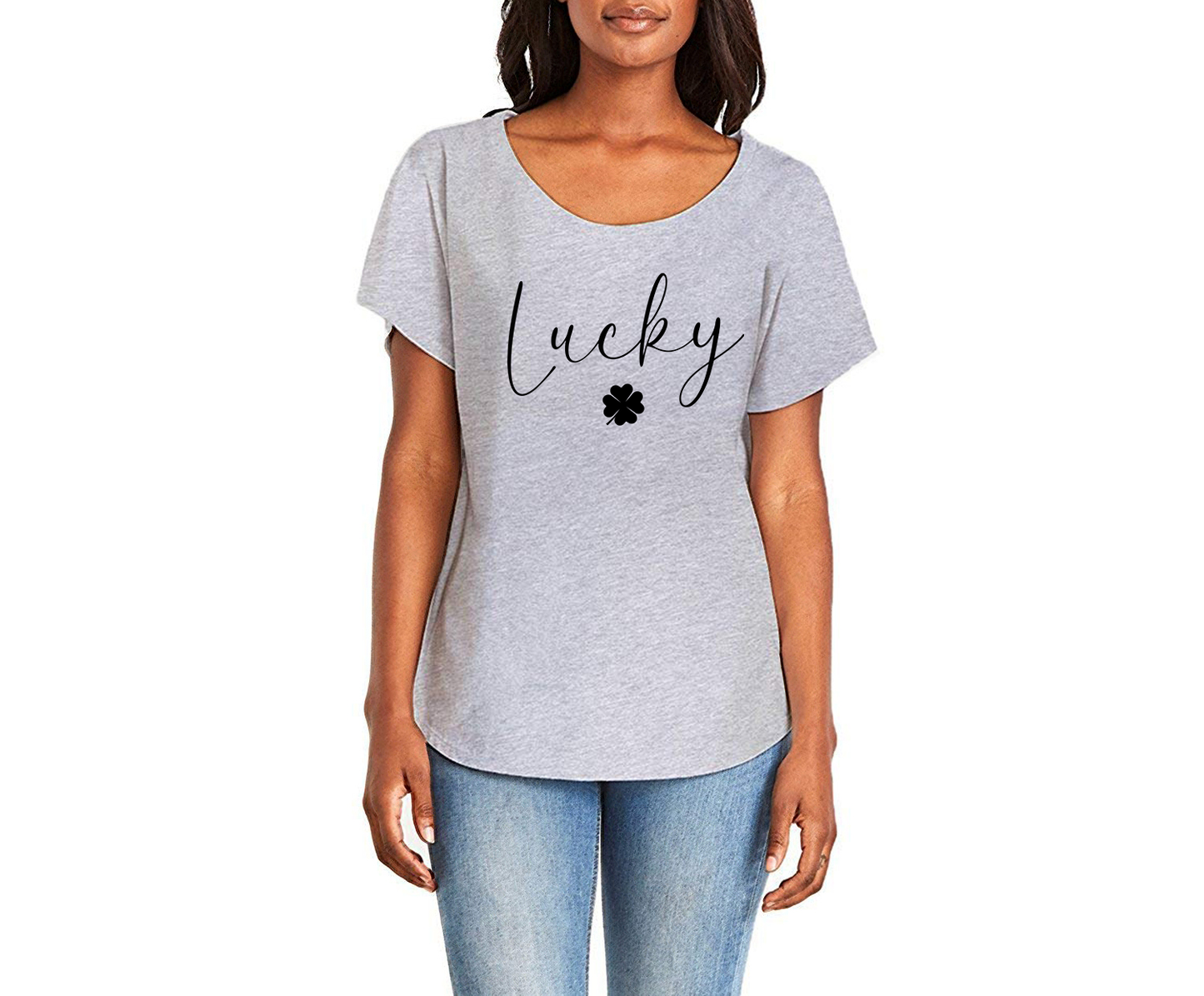 Lucky Clover Ladies Tee Shirt - In Grey & White