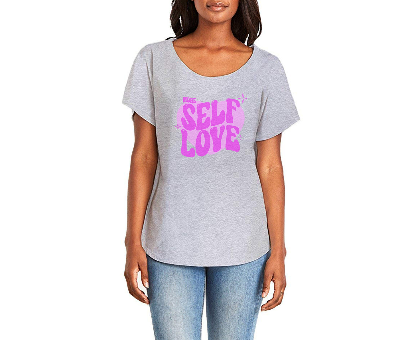 More Self Love Heart Ladies Tee Shirt - In Grey & White