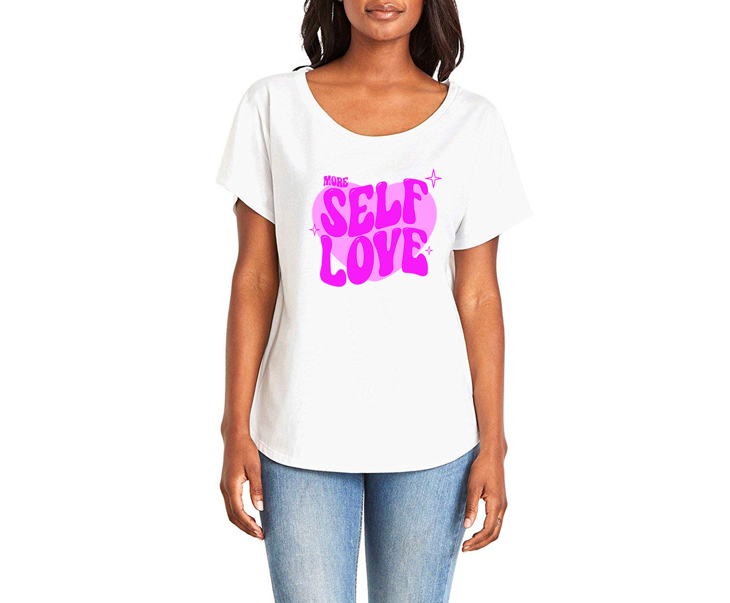 More Self Love Heart Ladies Tee Shirt - In Grey & White