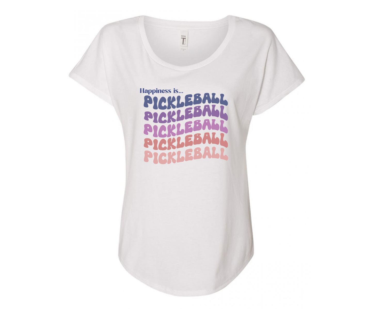 Happiness is Pickleball Ladies Tee Shirt - In White & Grey