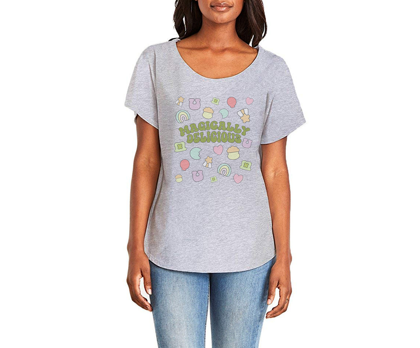 Magically Delicious Lucky Charms Ladies Tee Shirt - In Grey & White