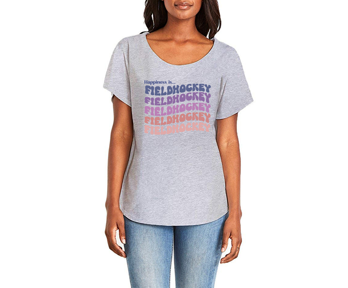 Happiness is Fieldhockey Ladies Tee Shirt - In White & Grey