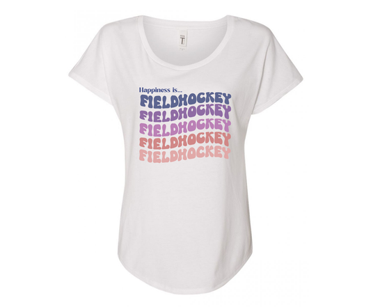 Happiness is Fieldhockey Ladies Tee Shirt - In White & Grey