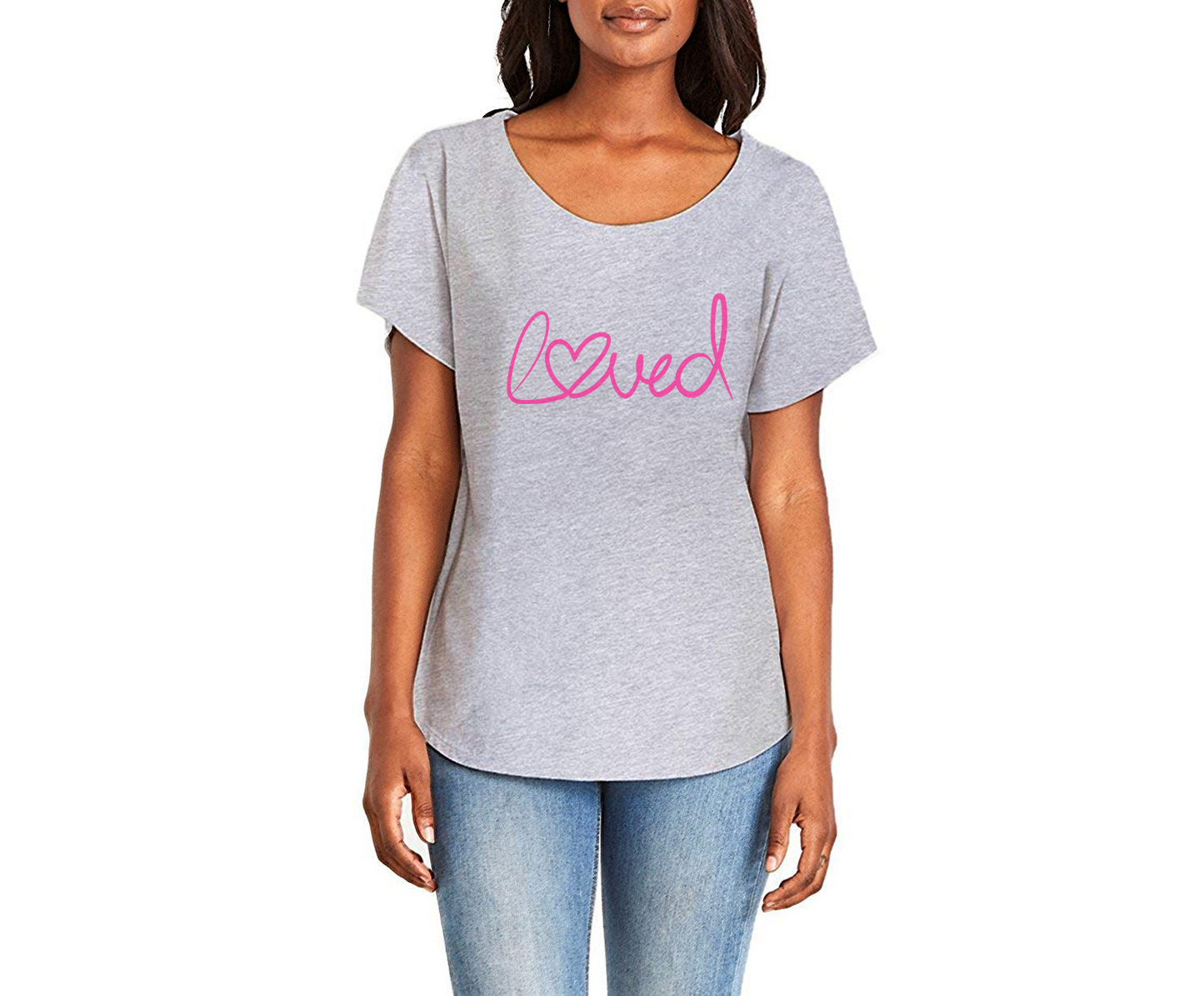 Loved Heart Ladies Tee Shirt - In Grey & White
