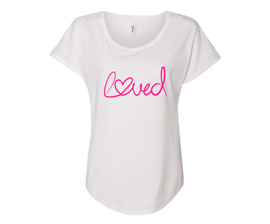Loved Heart Ladies Tee Shirt - In Grey & White