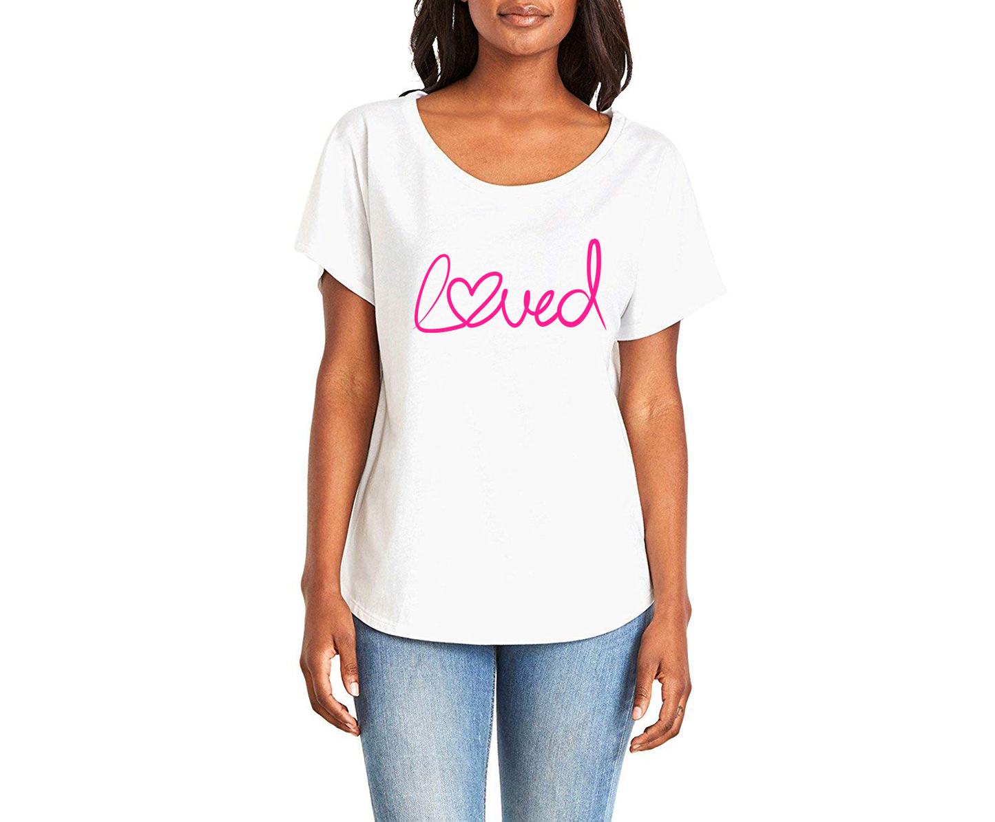 Loved Heart Ladies Tee Shirt - In Grey & White