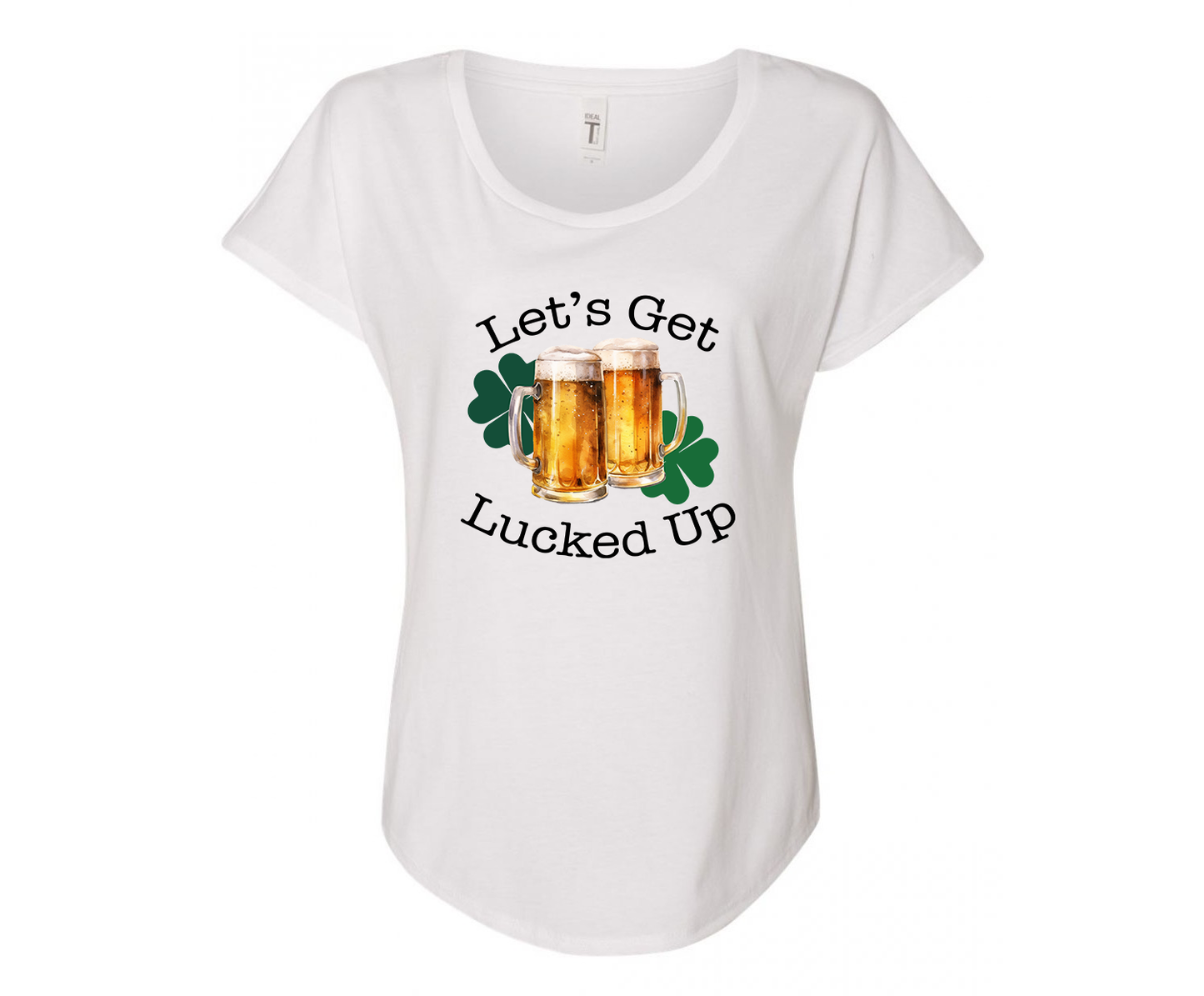 Let's Get Lucked Up Beer Ladies Tee Shirt - In Grey & White
