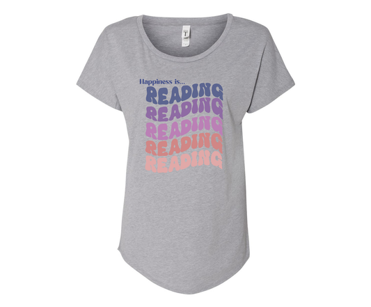 Happiness is Reading Ladies Tee Shirt - In White & Grey
