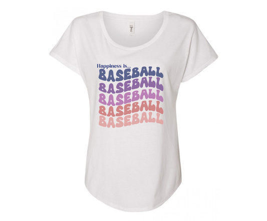 Happiness is Baseball Ladies Tee Shirt - In White & Grey
