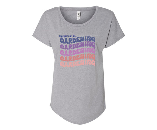 Happiness is Gardening Ladies Tee Shirt - In White & Grey