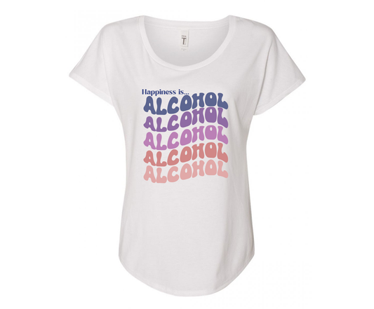 Happiness is Alcohol Ladies Tee Shirt - In White & Grey