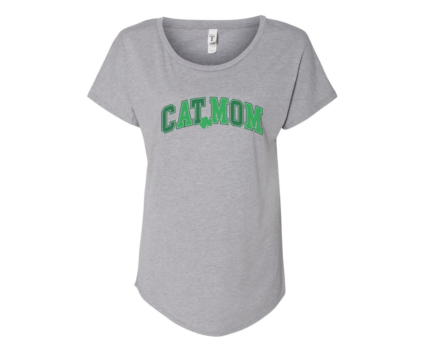 Cat Mom Irish Ladies Tee Shirt - In Grey & White