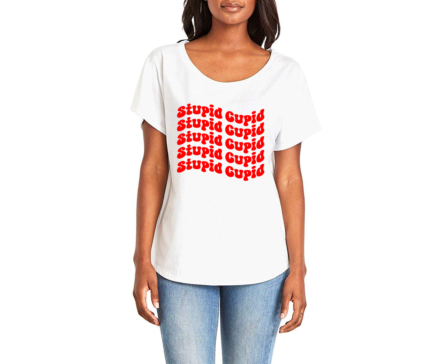 Stupid Cupid Ladies Tee Shirt - In Grey & White