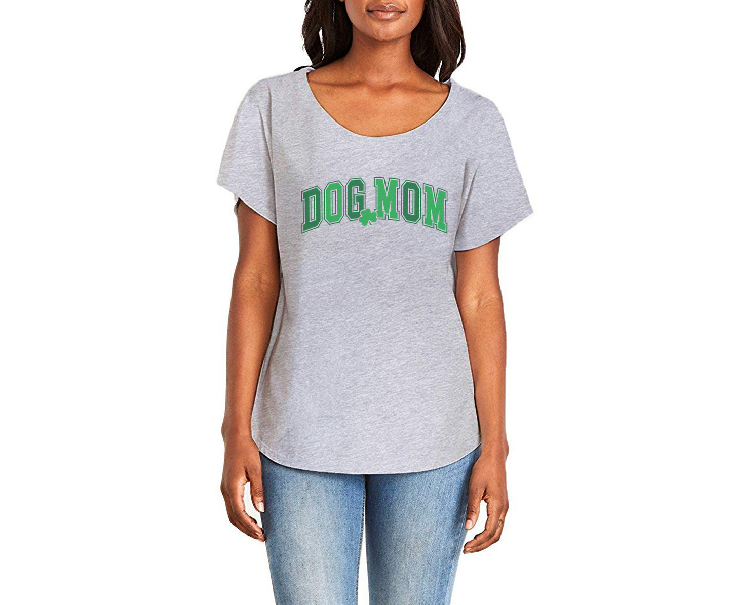 Dog Mom Irish Ladies Tee Shirt - In Grey & White