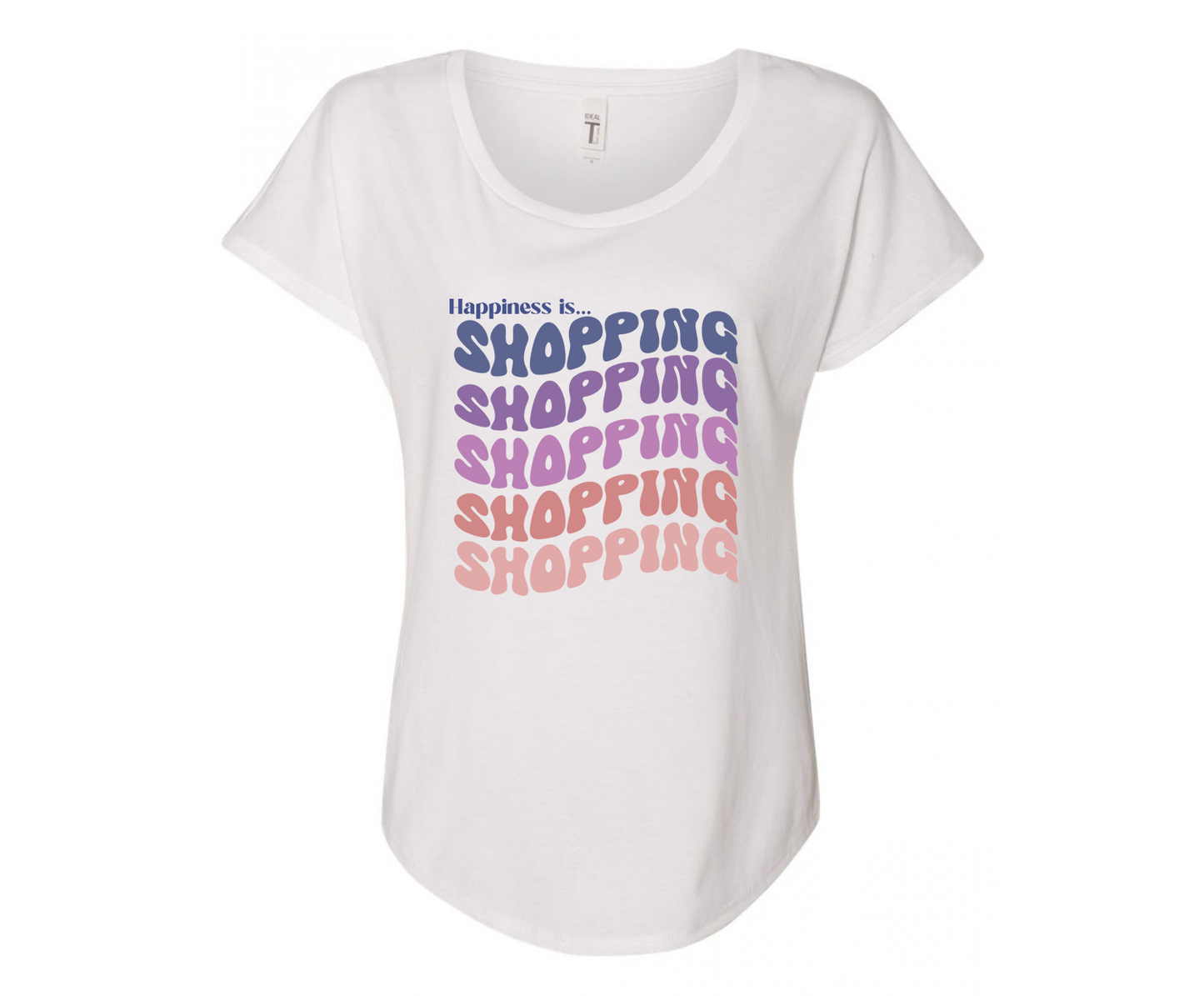 Happiness is Shopping Ladies Tee Shirt - In White & Grey