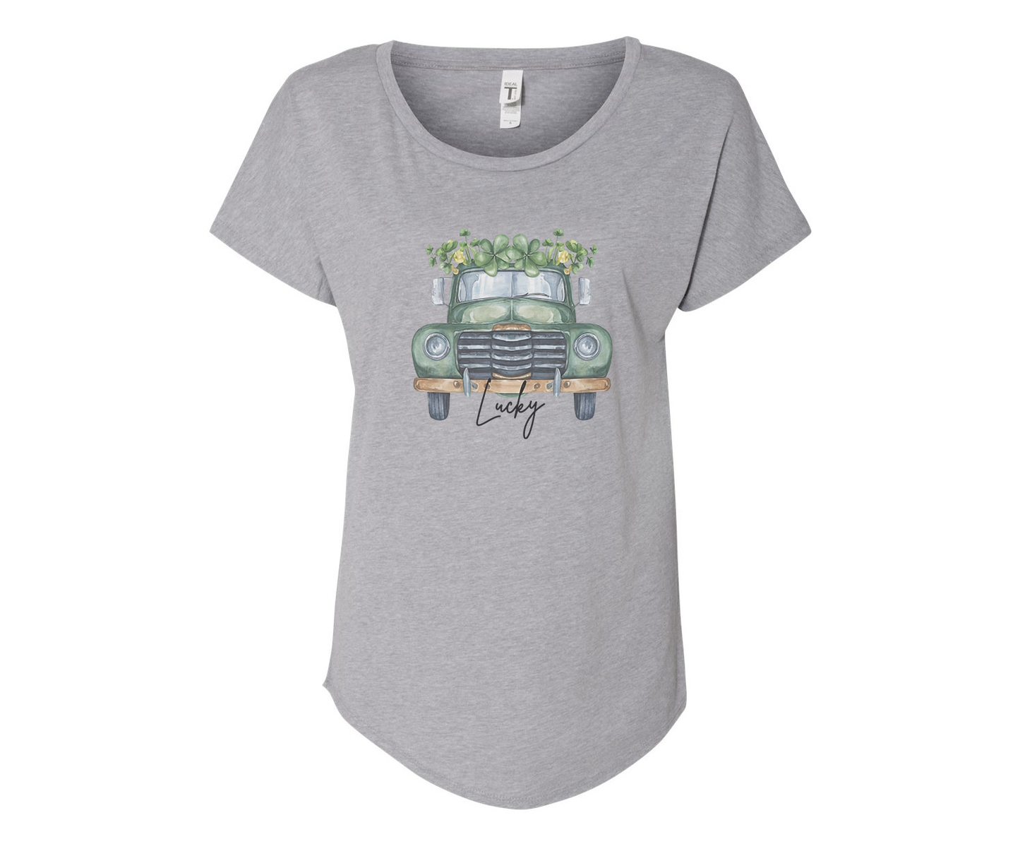 Lucky Vintage Truck Ladies Tee Shirt - In Grey & White