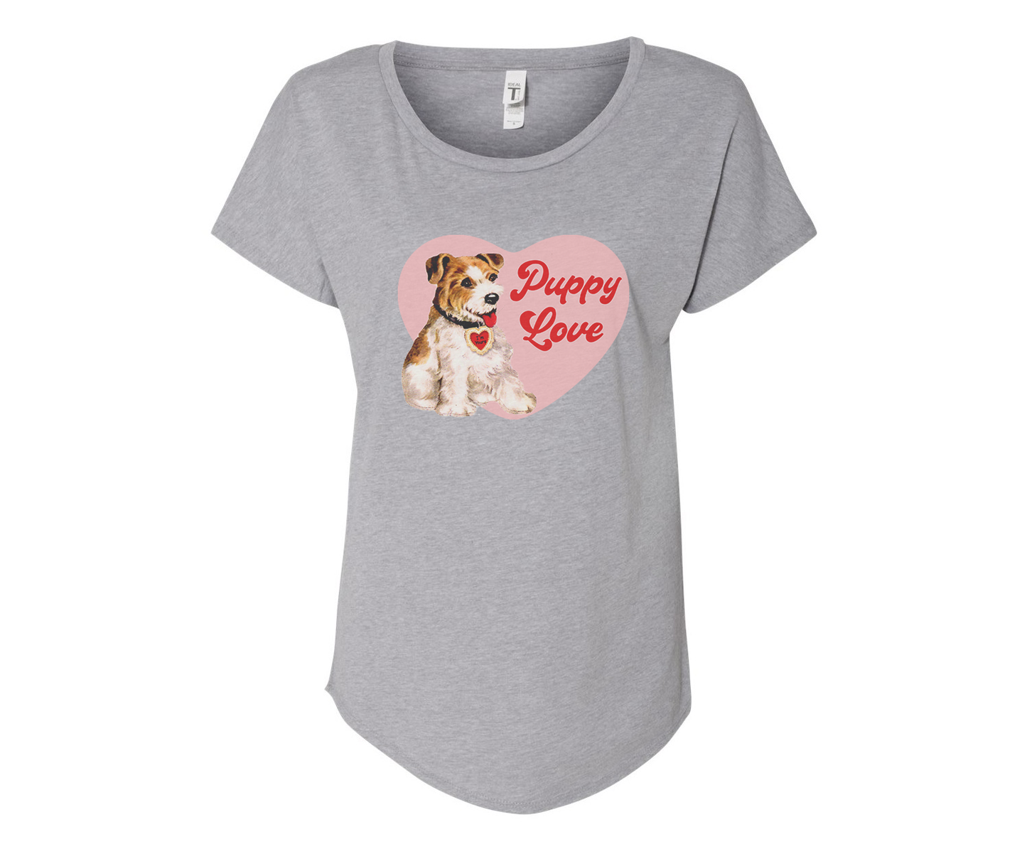 White & Brown Puppy Love Ladies Tee Shirt - In Grey & White