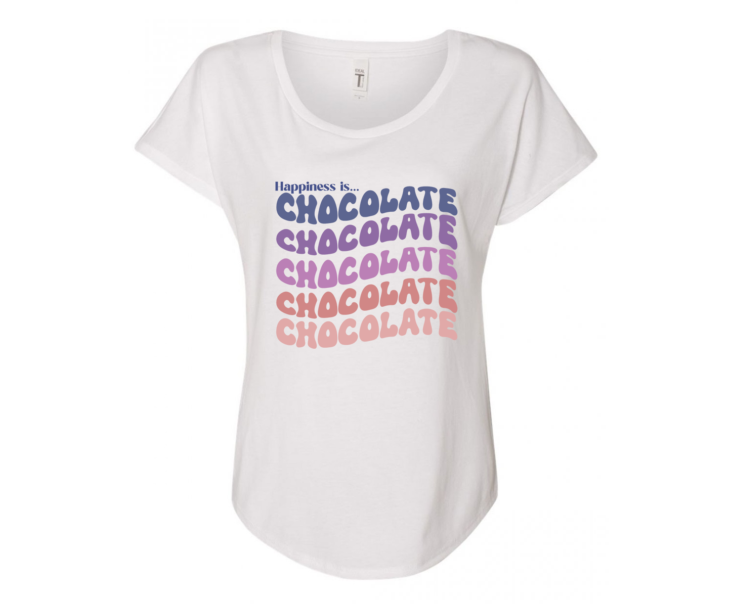 Happiness is Chocolate Ladies Tee Shirt - In White & Grey