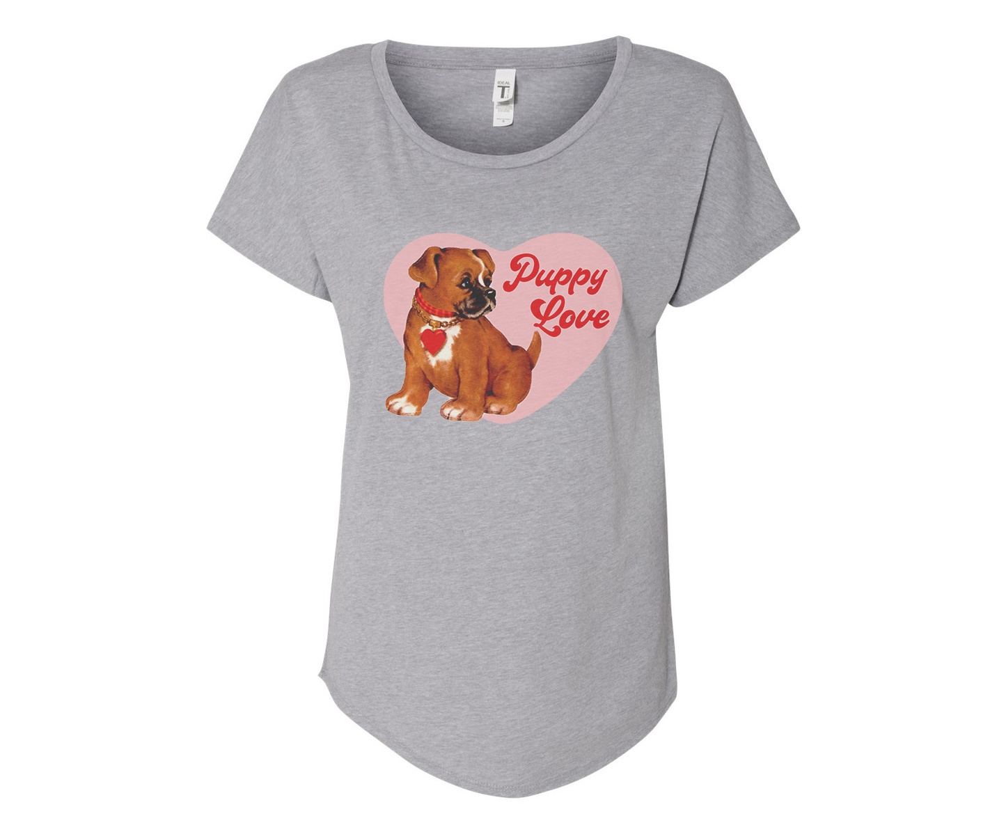 Good Boy Puppy Love Ladies Tee Shirt - In Grey & White