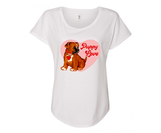 Good Boy Puppy Love Ladies Tee Shirt - In Grey & White