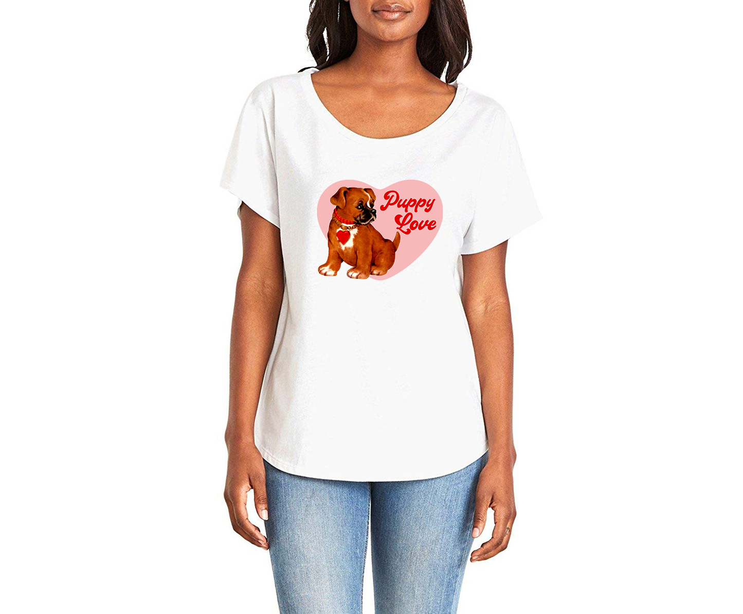 Good Boy Puppy Love Ladies Tee Shirt - In Grey & White