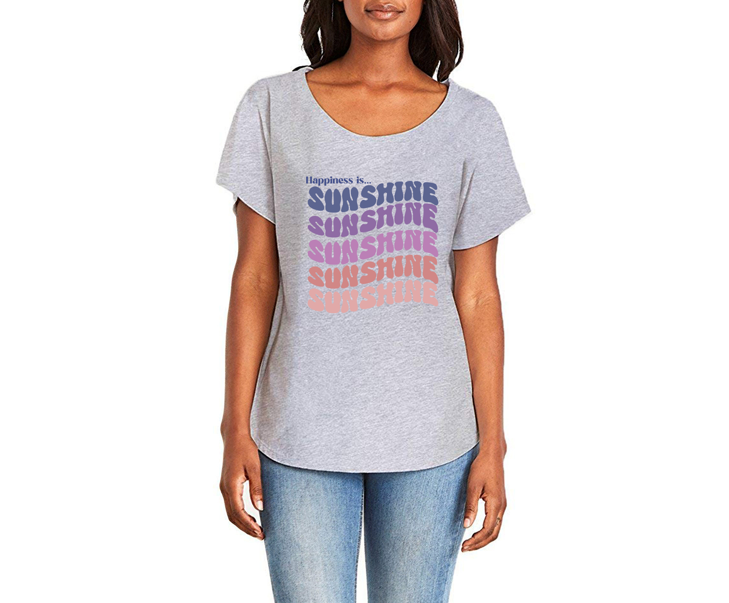 Happiness is Sunshine Ladies Tee Shirt - In White & Grey