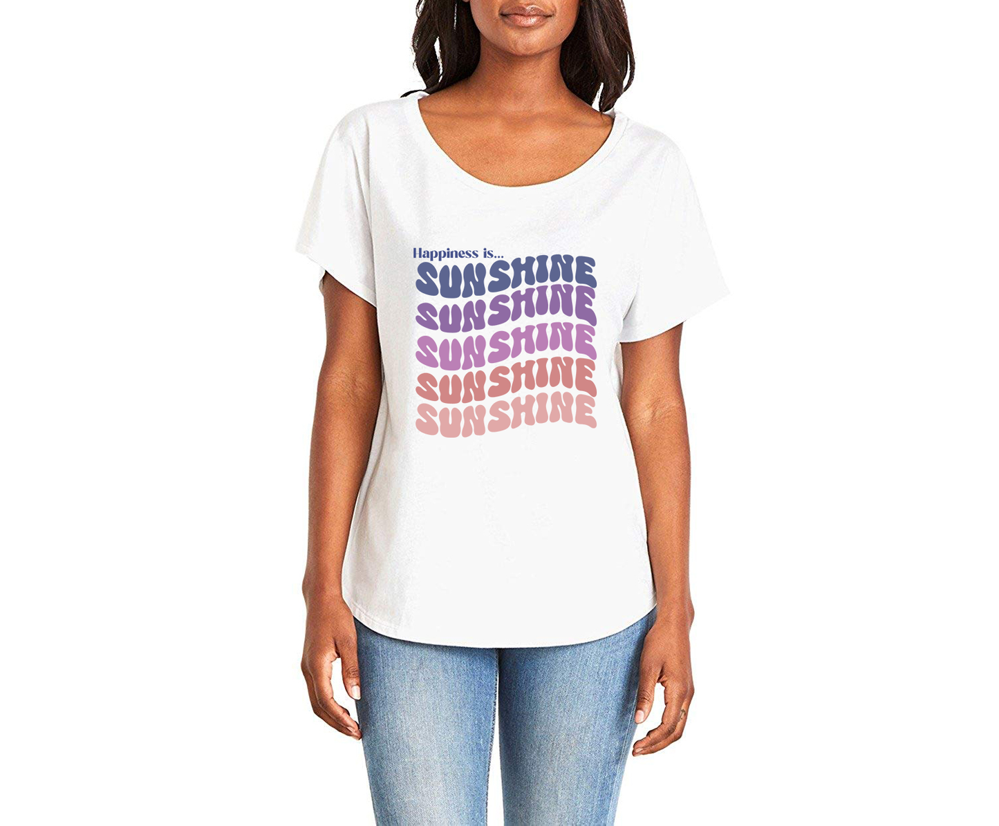 Happiness is Sunshine Ladies Tee Shirt - In White & Grey