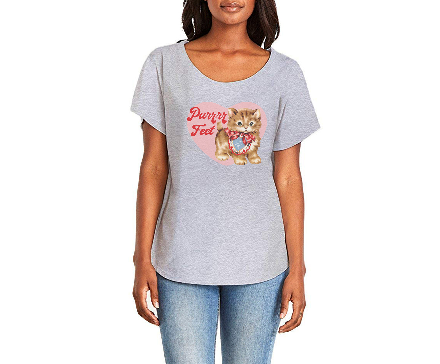 Perrrrfect Tabby Cat Ladies Tee Shirt - In Grey & White