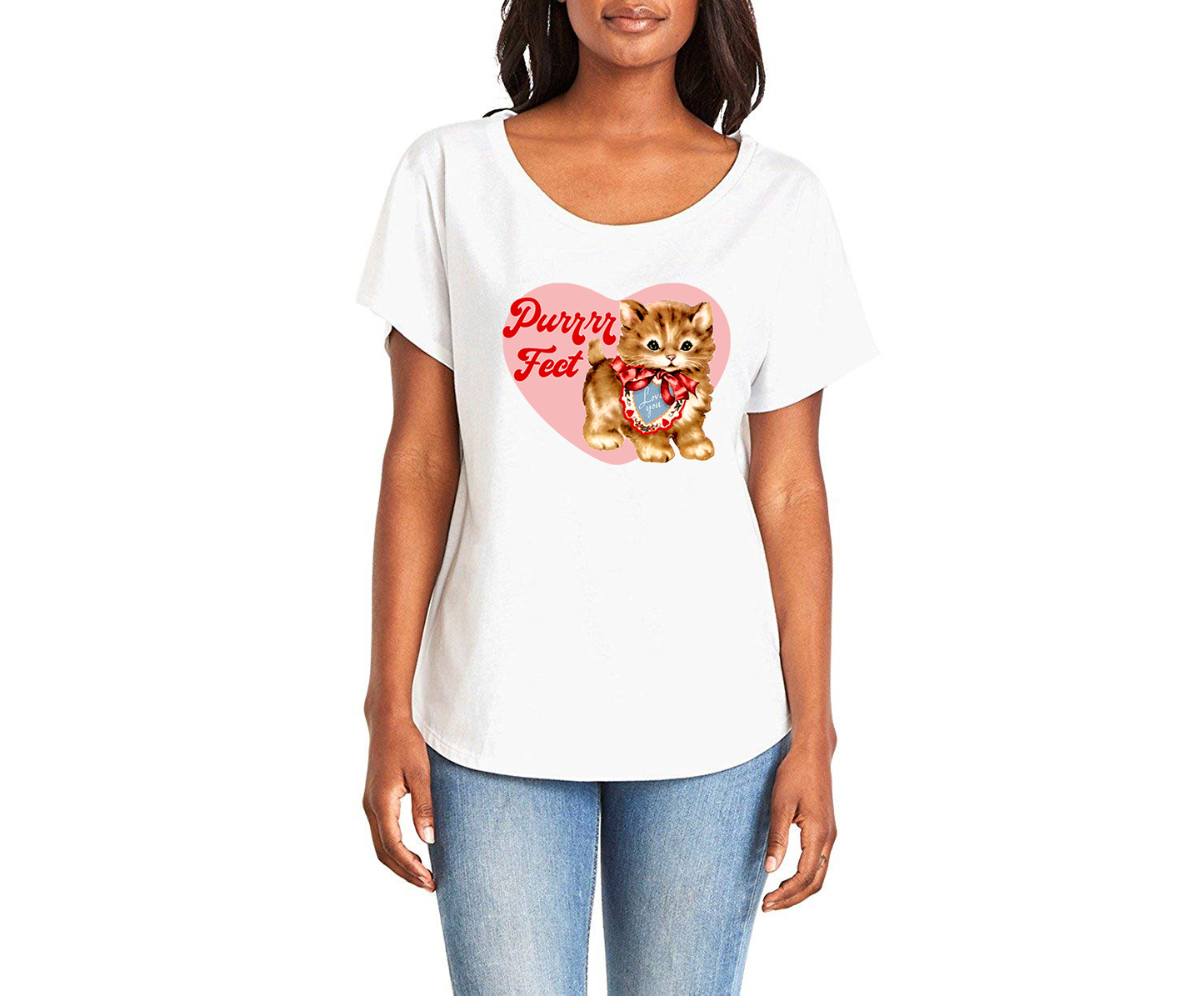 Perrrrfect Tabby Cat Ladies Tee Shirt - In Grey & White