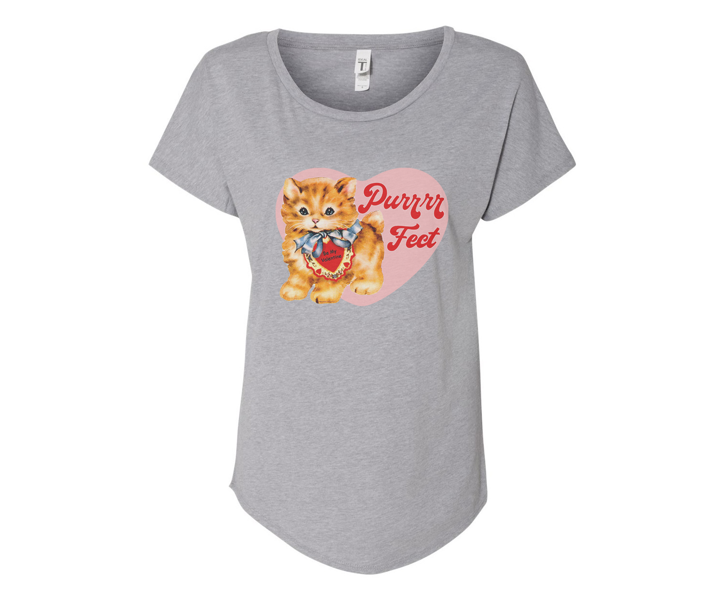 Perrrrfect Ginger Cat Ladies Tee Shirt - In Grey & White
