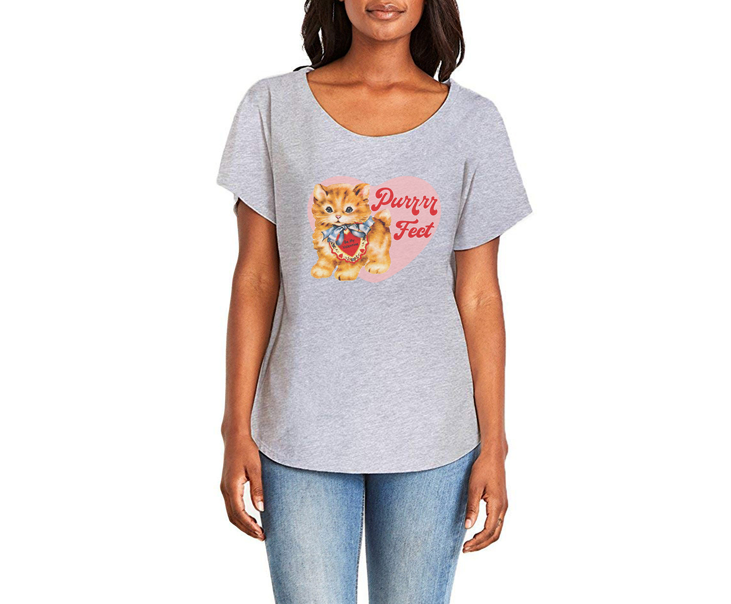 Perrrrfect Ginger Cat Ladies Tee Shirt - In Grey & White