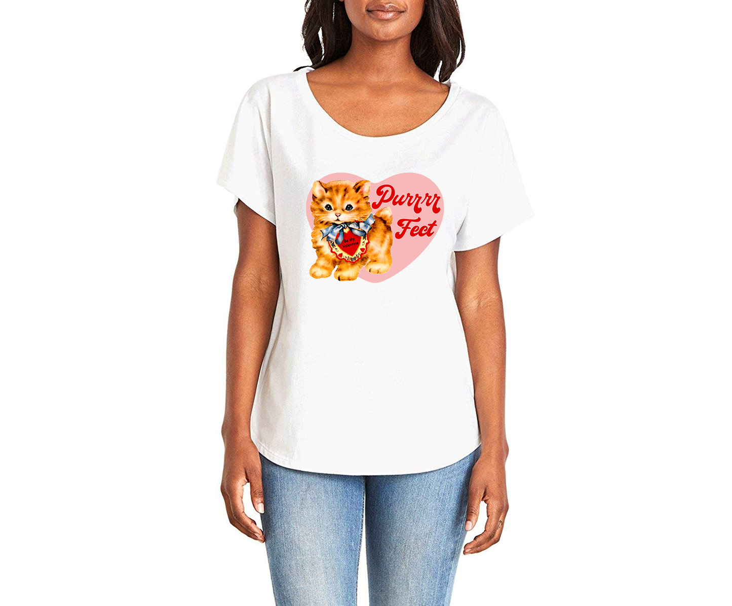 Perrrrfect Ginger Cat Ladies Tee Shirt - In Grey & White