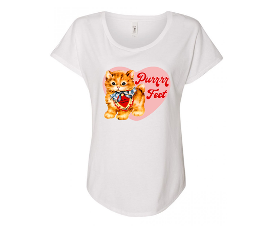 Perrrrfect Ginger Cat Ladies Tee Shirt - In Grey & White