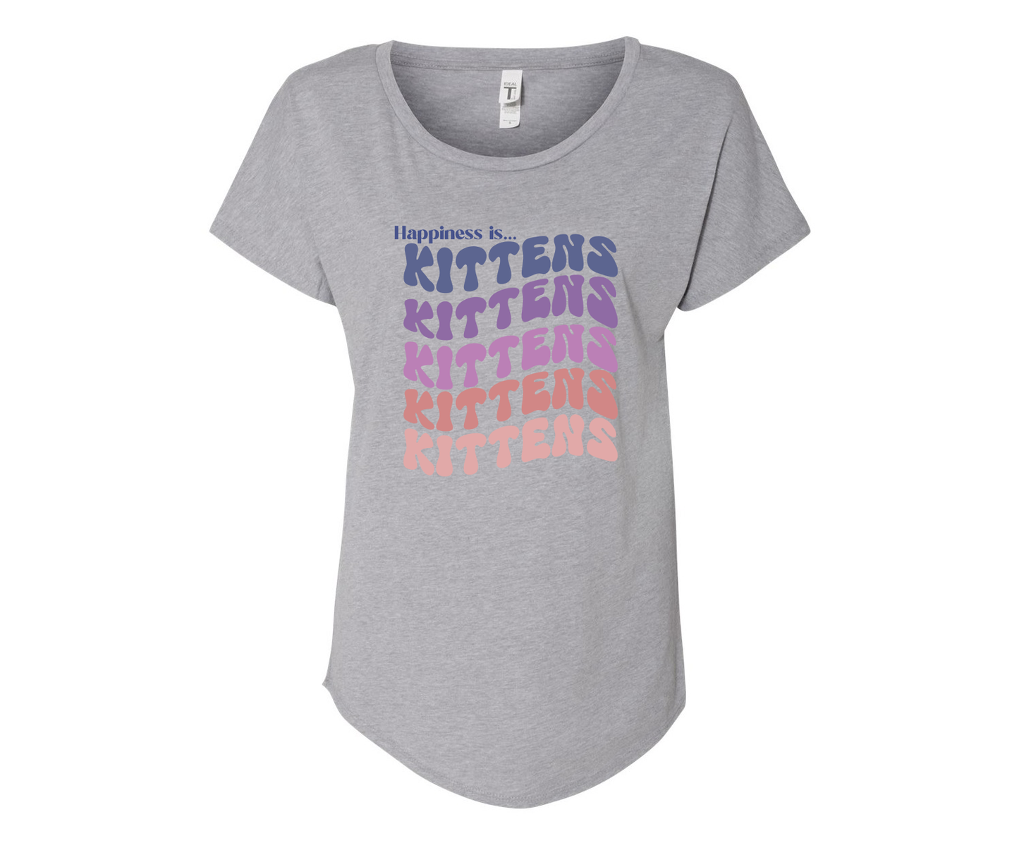 Happiness is Kittens Ladies Tee Shirt - In White & Grey