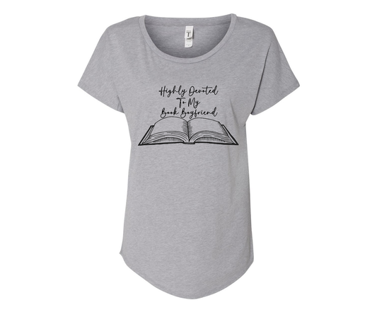 Highly Devoted To My Book Boyfriend Ladies Tee Shirt - In Grey & White
