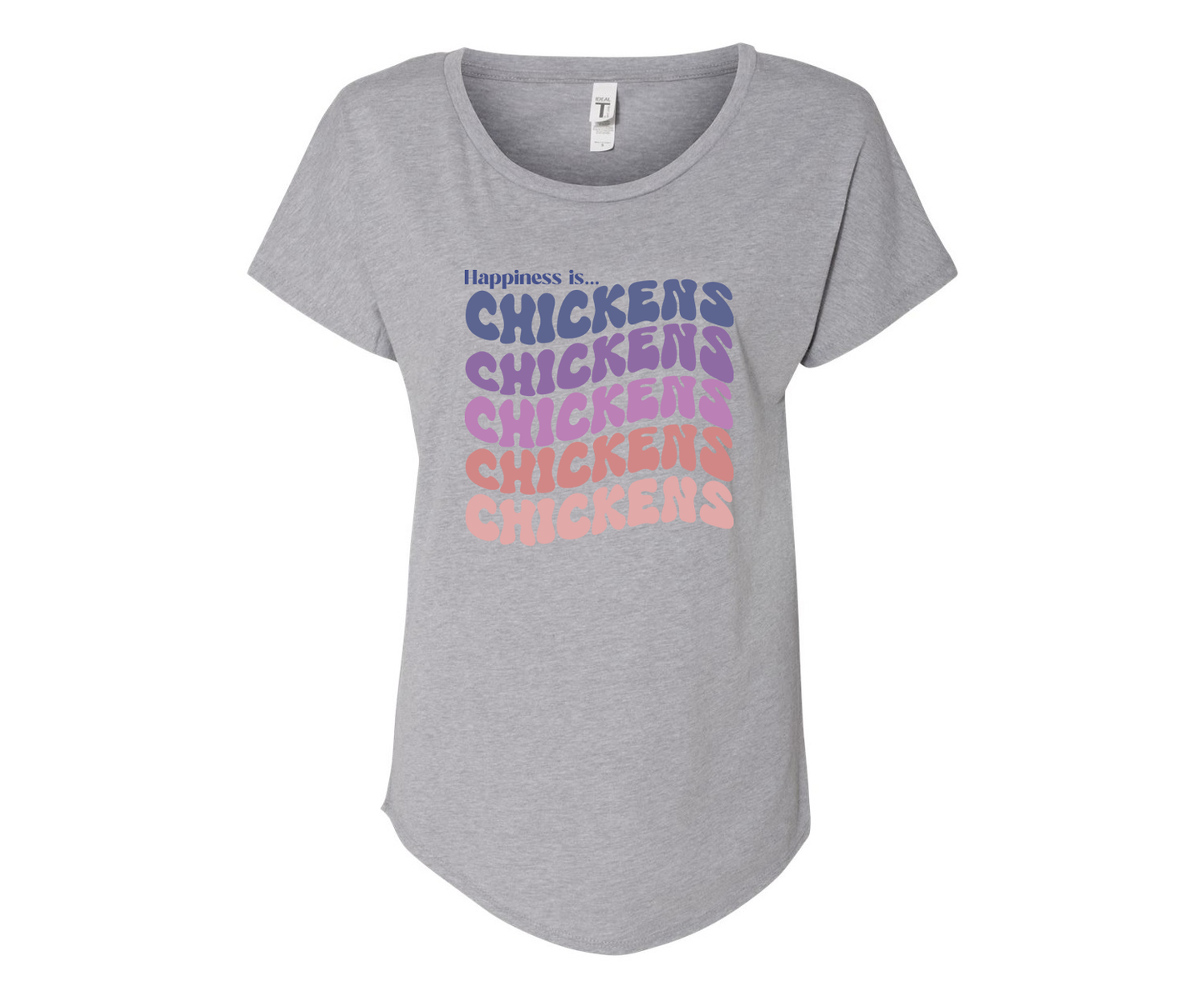 Happiness is Chickens Ladies Tee Shirt - In White & Grey