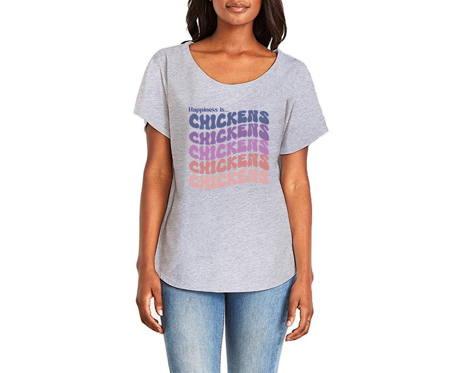 Happiness is Chickens Ladies Tee Shirt - In White & Grey