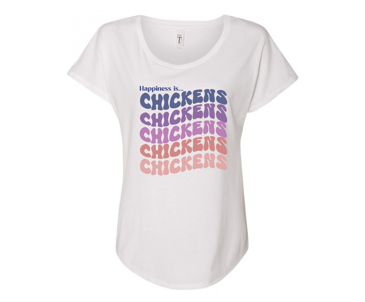 Happiness is Chickens Ladies Tee Shirt - In White & Grey