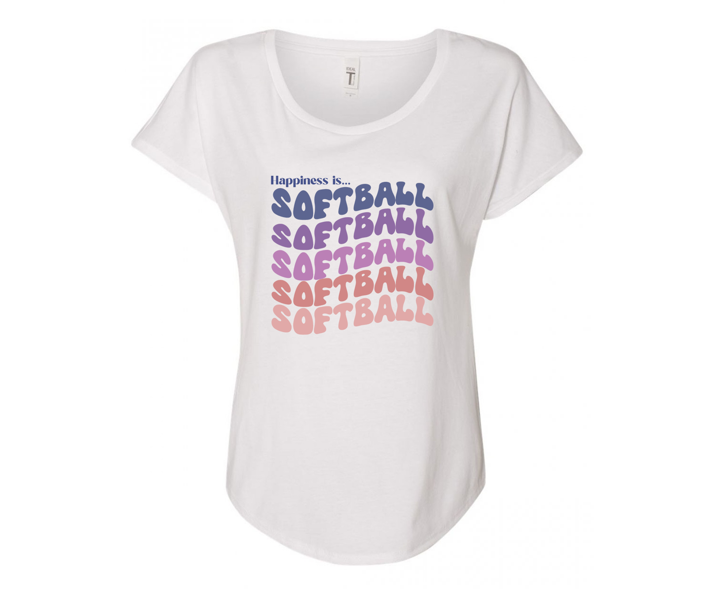 Happiness is Softball Ladies Tee Shirt - In White & Grey