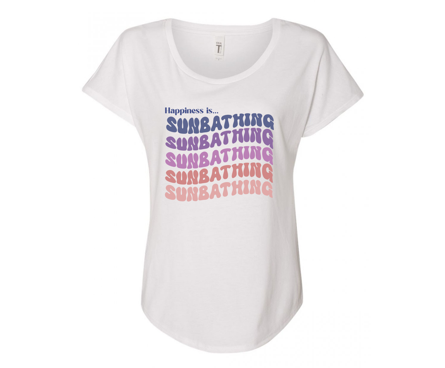 Happiness is Sunbathing Ladies Tee Shirt - In White & Grey