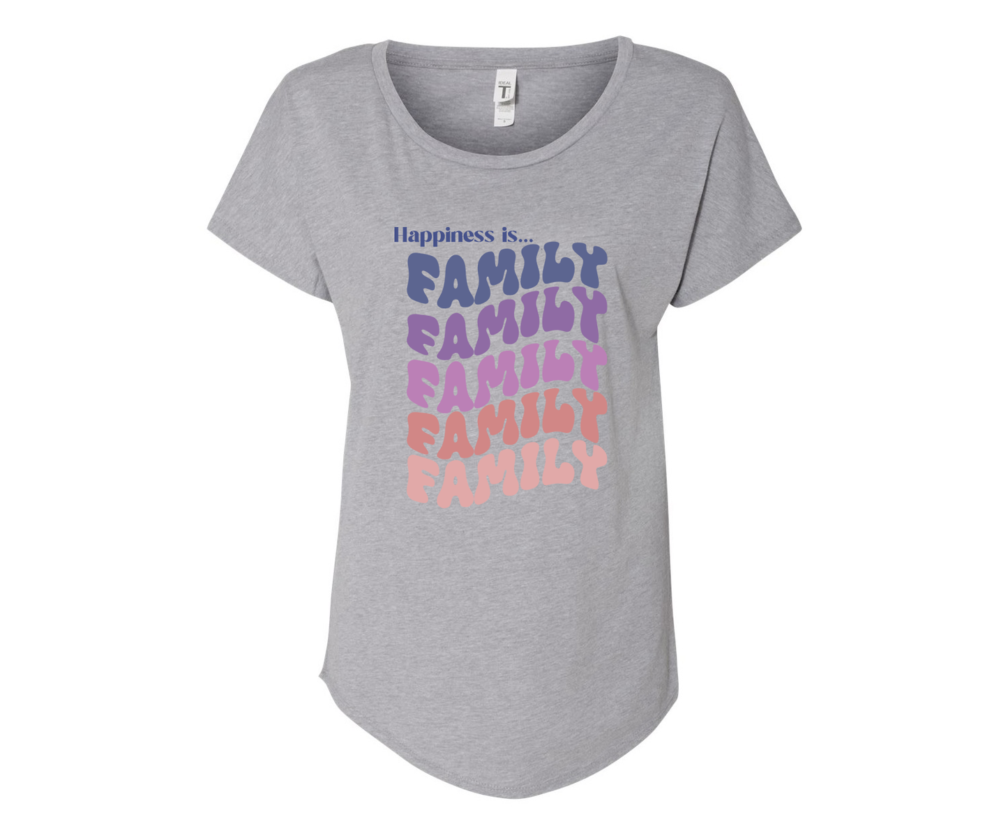 Happiness is Family Ladies Tee Shirt - In White & Grey