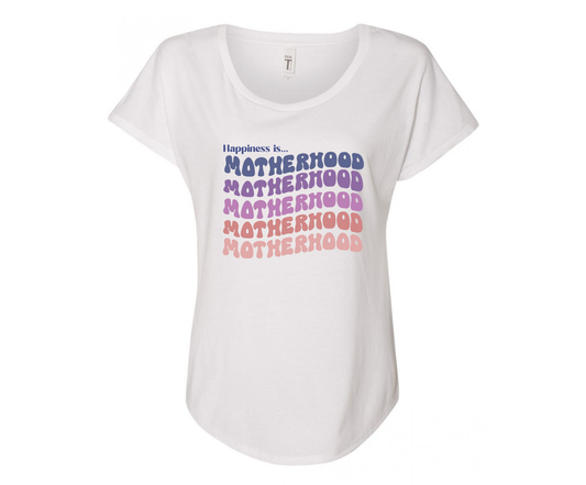 Happiness is Motherhood Ladies Tee Shirt - In White & Grey