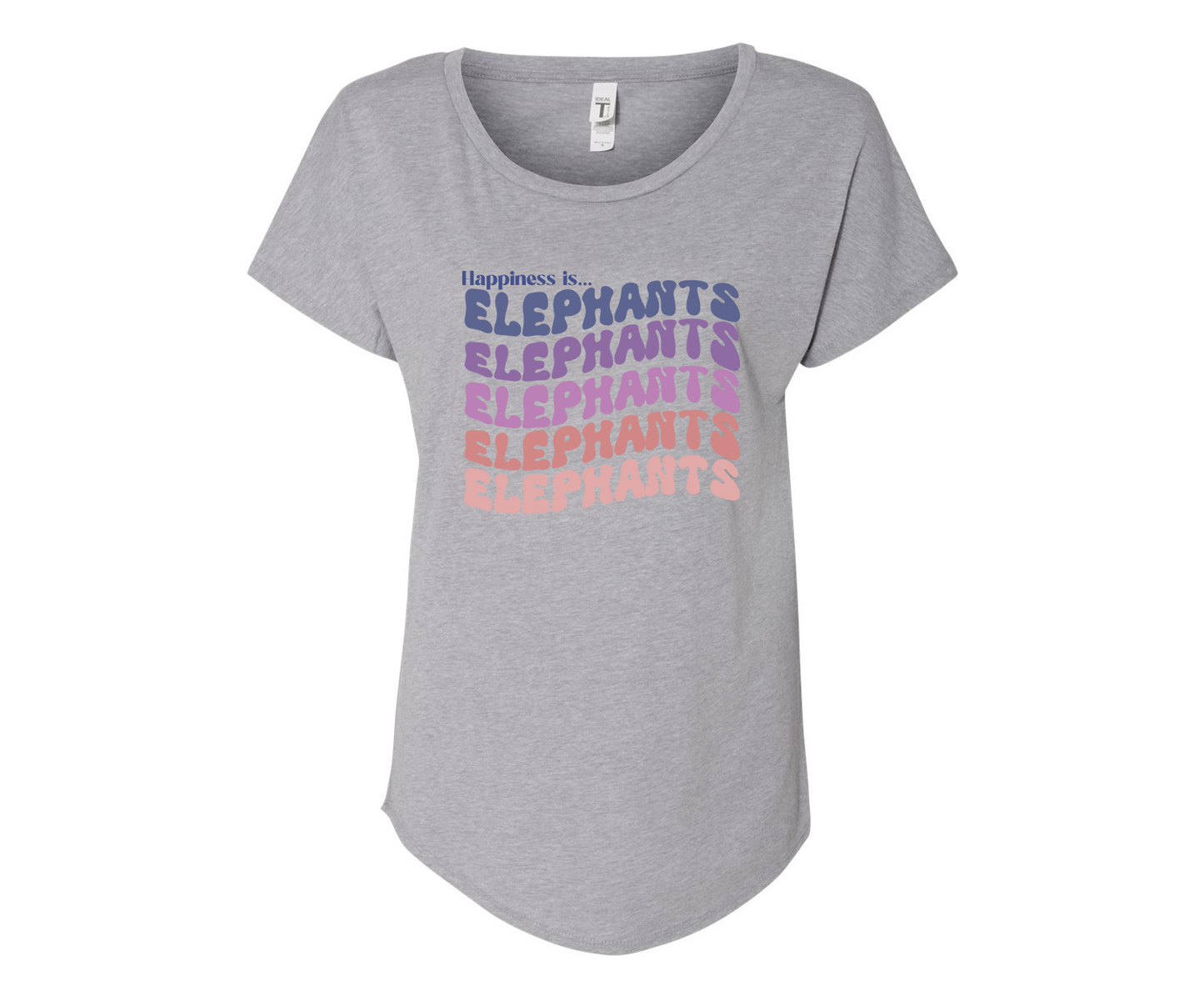 Happiness is Elephants Ladies Tee Shirt - In White & Grey