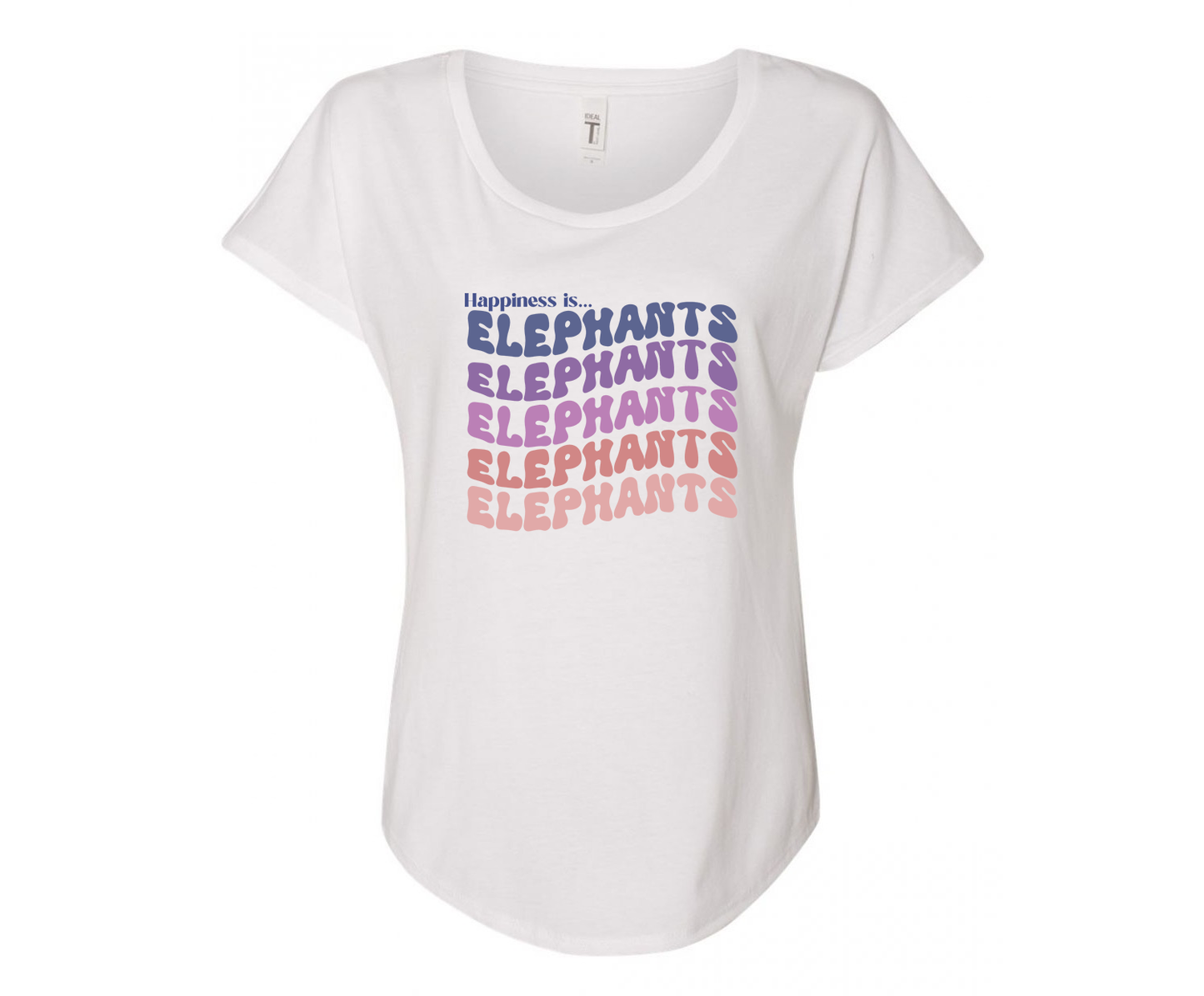 Happiness is Elephants Ladies Tee Shirt - In White & Grey
