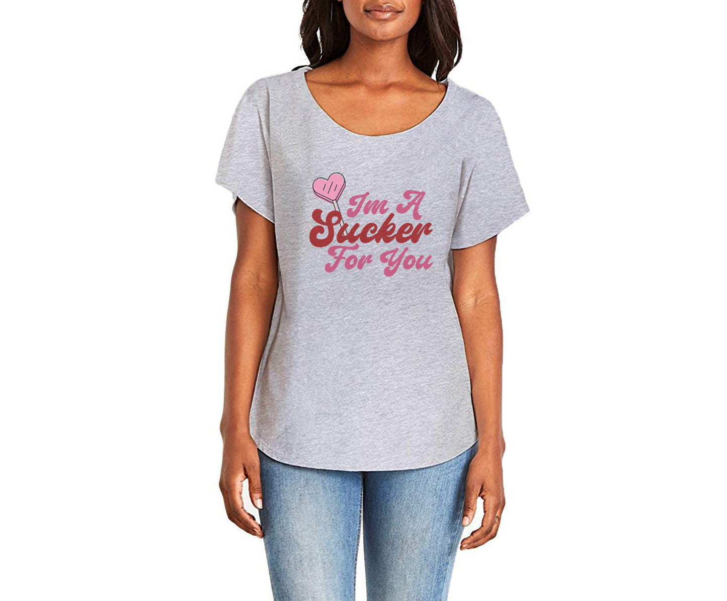 I'm A Sucker For You Ladies Tee Shirt - In Grey & White